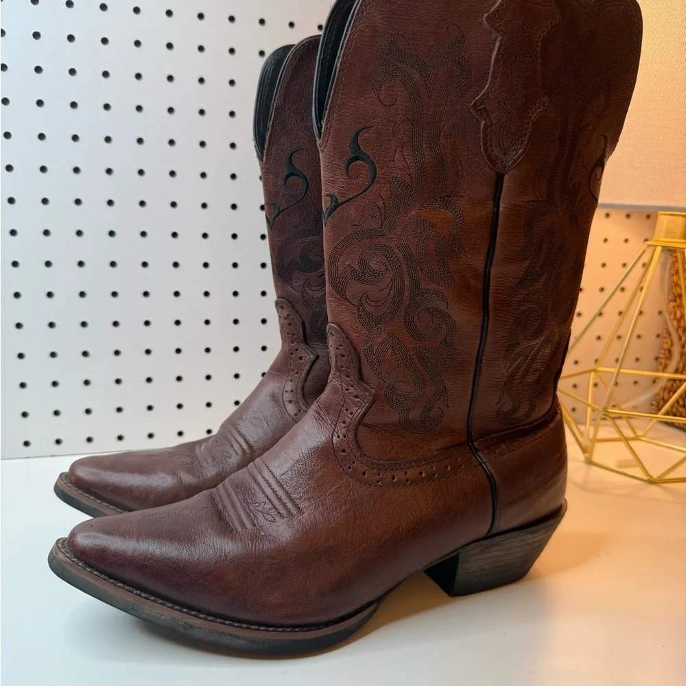 Brown Leather Western Mid-Calf Cowboy Boots - Picture 7 of 16